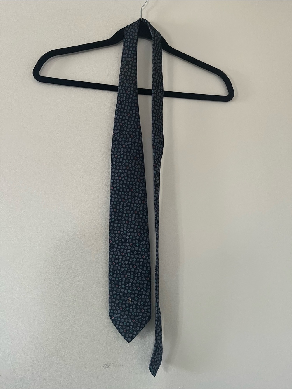Vintage Christian Dior Blue Geometric Print Silk Blend Necktie